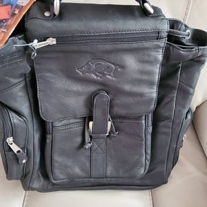 ARKANSAS RAZORBACK Leather Backpack by Canyon. NEW with Tags. Smells new!
